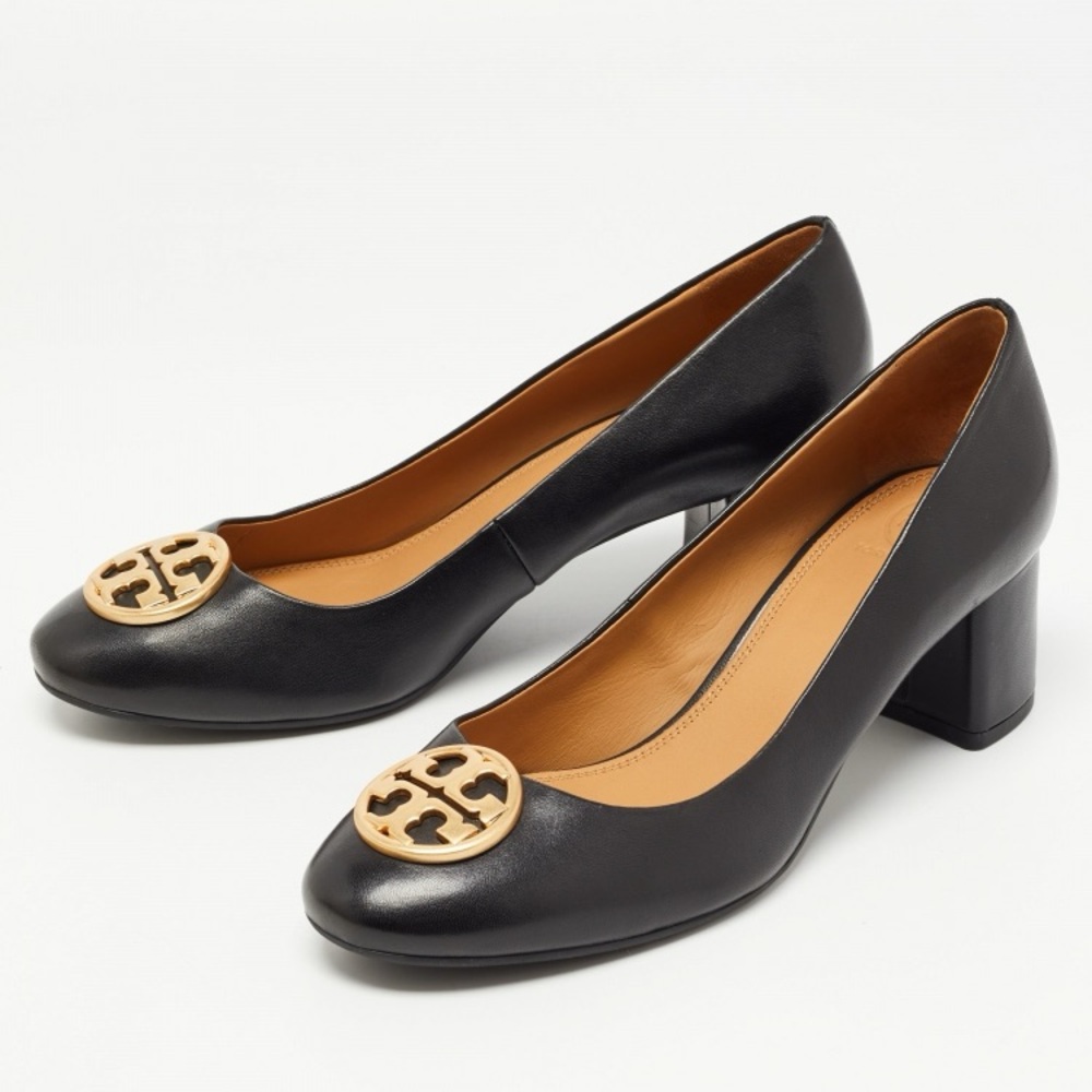 Tory Burch Black Leather Chelsea Block Heels Pumps size 7.5